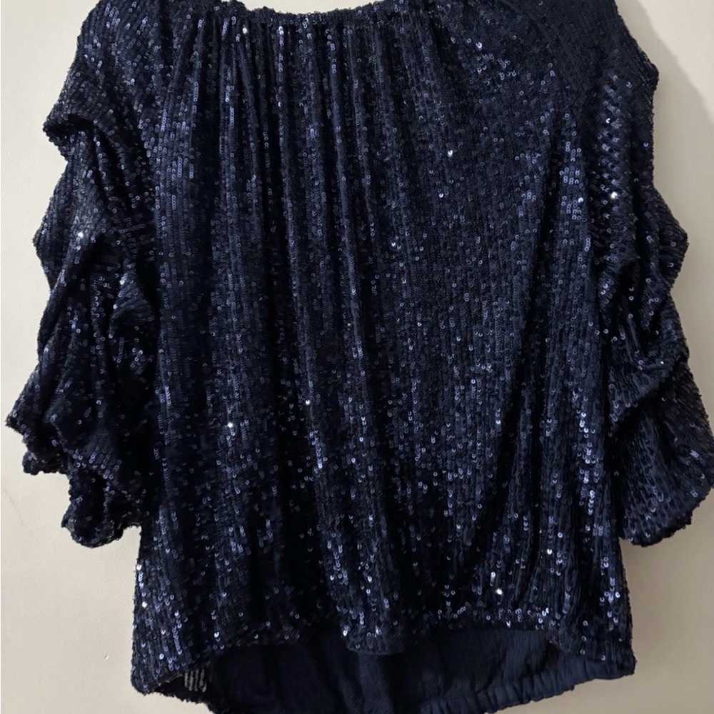 CeCe Midnight Blue Sequin Blouse - Picture 3 of 3